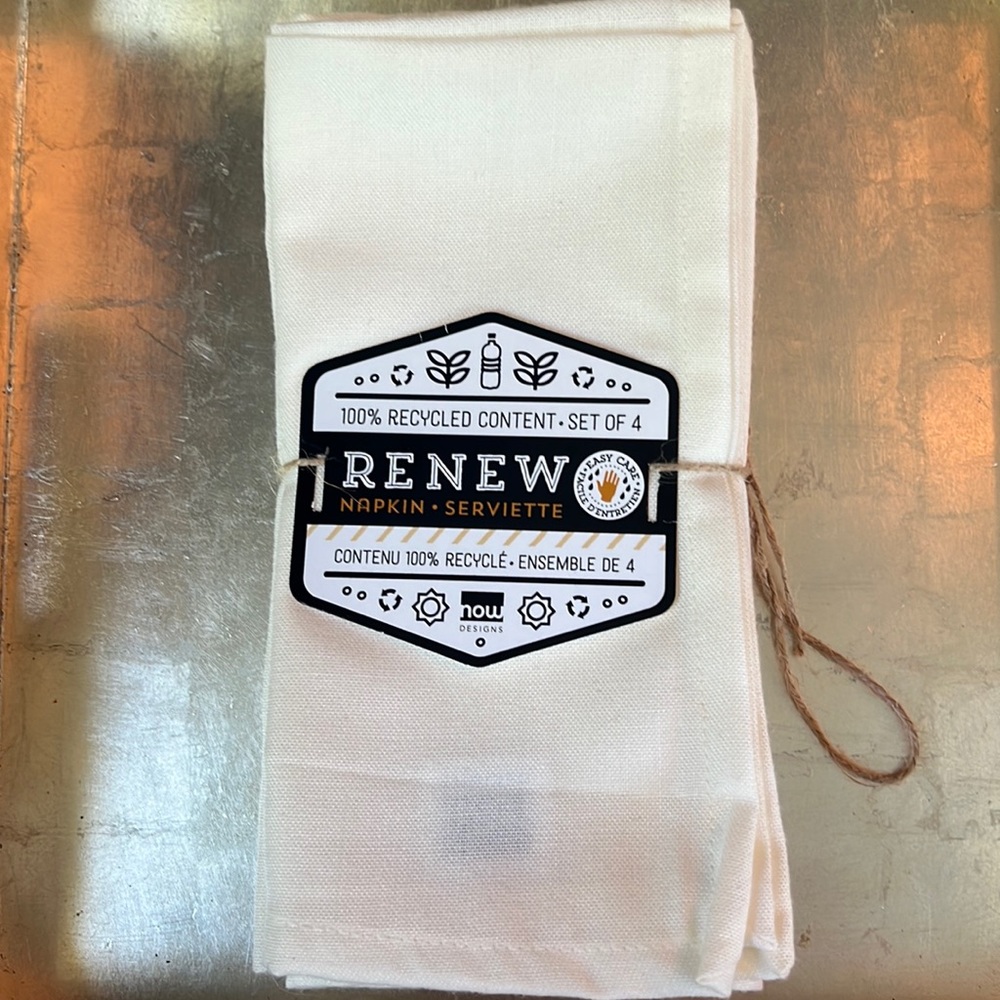 ECO-friendly/wrinkle resistant now DES ivory 100% recycled content napkins-NWT